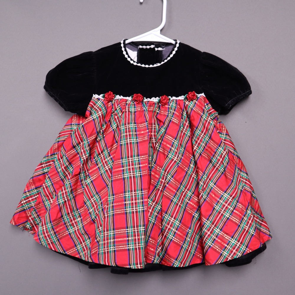 Bonnie Baby Girls 24M Holiday Dress Black Velvet Red Plaid Metallic X17060-JJ1